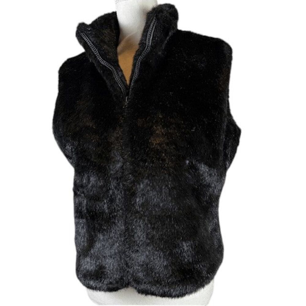 Cejon Faux Fur Vest Zipper‎ Front Black Size Medium